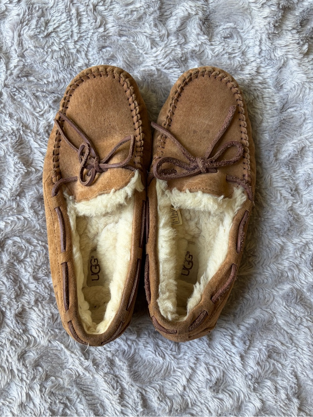 UGG Chestnut Suede Shearling-Lined Moccasin Slippers